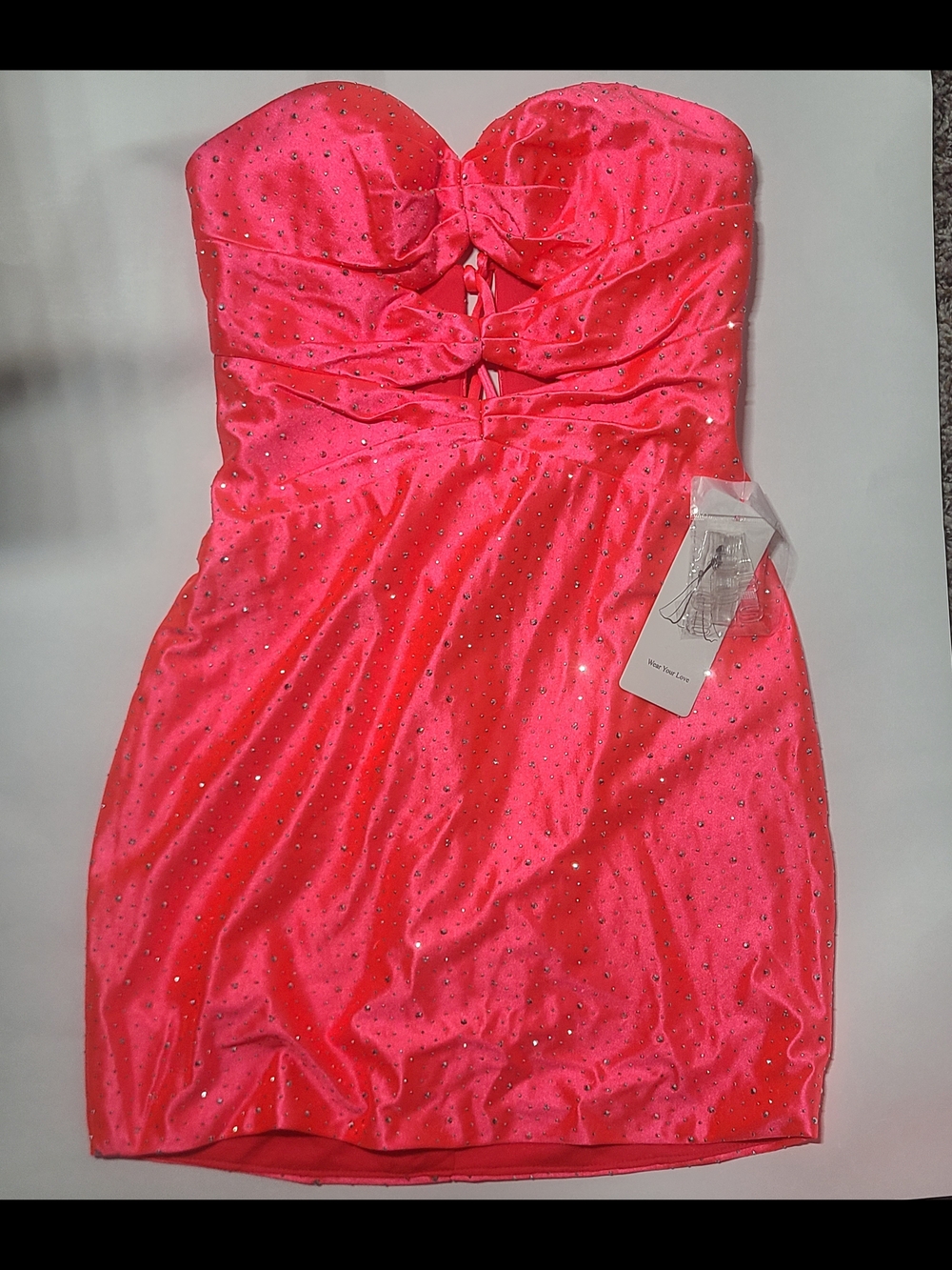 2for20 - Hot Pink Strapless Mini Dress with Rhinestones